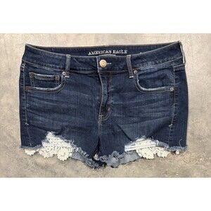 American Eagle Womens Jean Shorts Sz 2 Low Rise Shortie Denim Super Stretch Lace